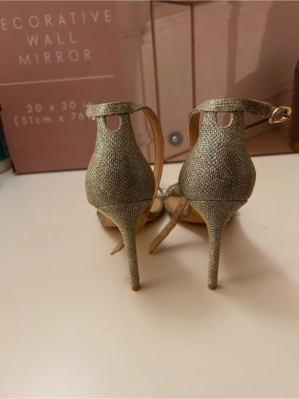 Stuart Weitzman Silver Glitter Ankle-Strap Heels